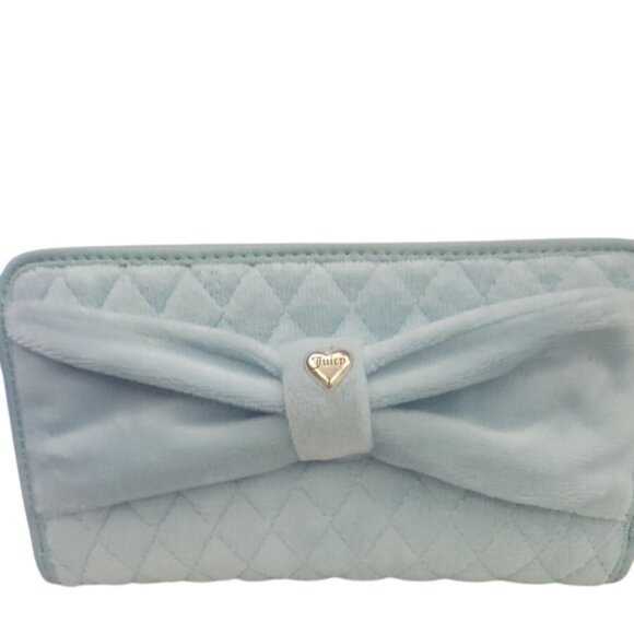 Juicy Couture Quilted Velour Wallet With Bow & Heart Charm Light Blue - Picture 9 of 16